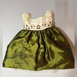 Ivory and Olive Green Girls' Floral Bodice Party Dress